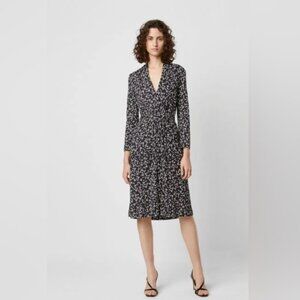French Connection Angelina Meadow V Neck Midi Dress, Black and White, Size 8